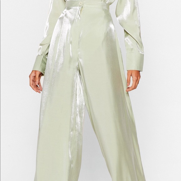 Nasty Gal Metallic Satin Wide Leg Pants - Picture 2 of 2